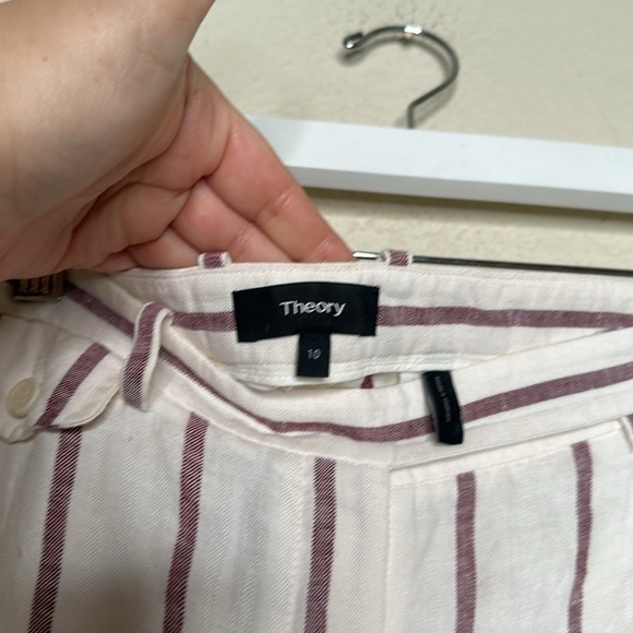Theory Nadeema Linen Cropped High Rise Wide Leg Striped Pants Size 10 - Picture 11 of 14